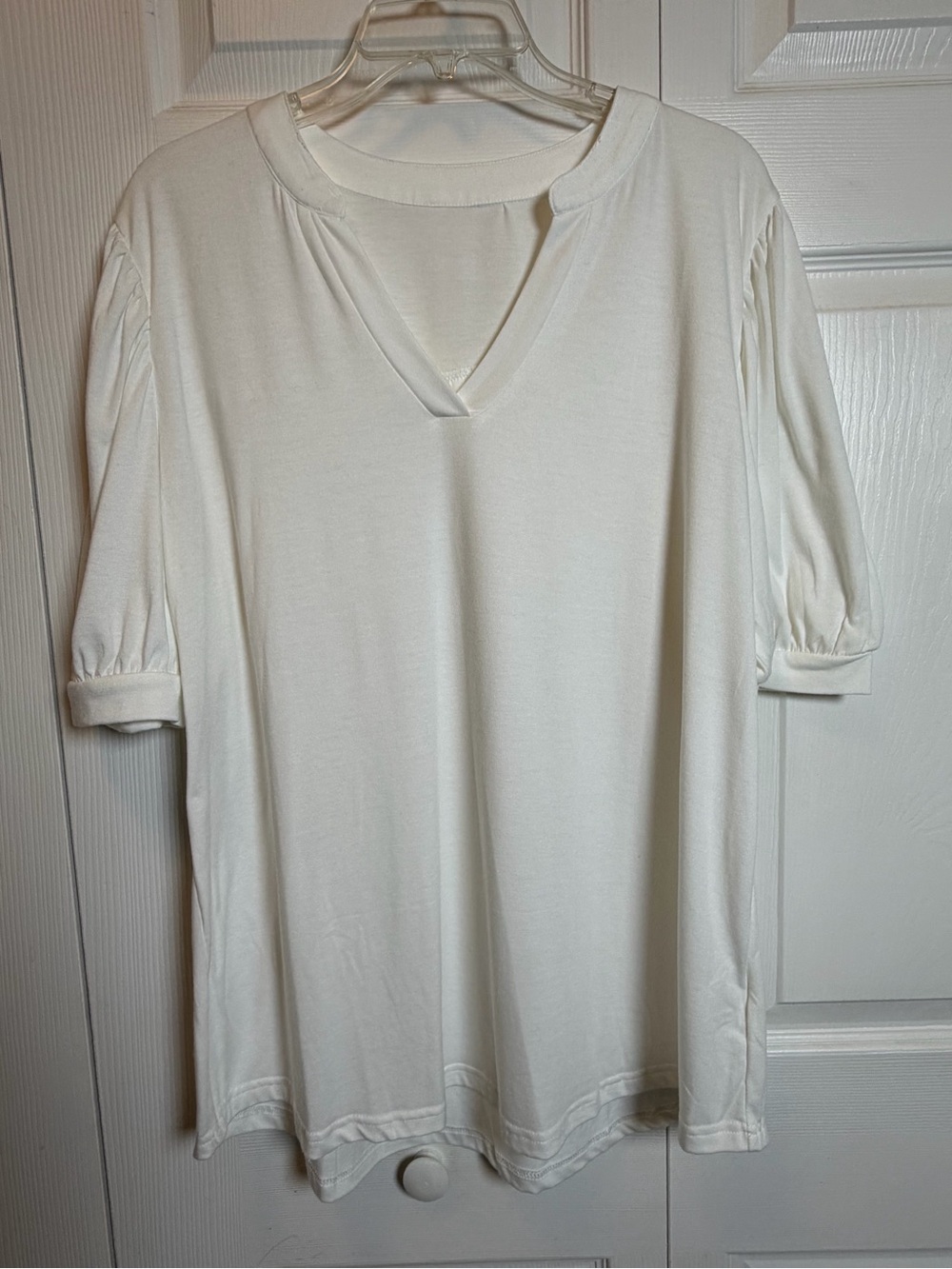 Women’s White Split Neck Puff Sleeve Blouse Top XXL Casual Stretch